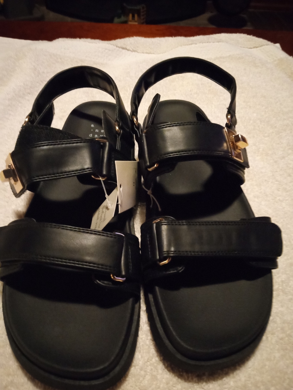 Black Size Women's 11 Strappy Buckle Sandals A New Day
